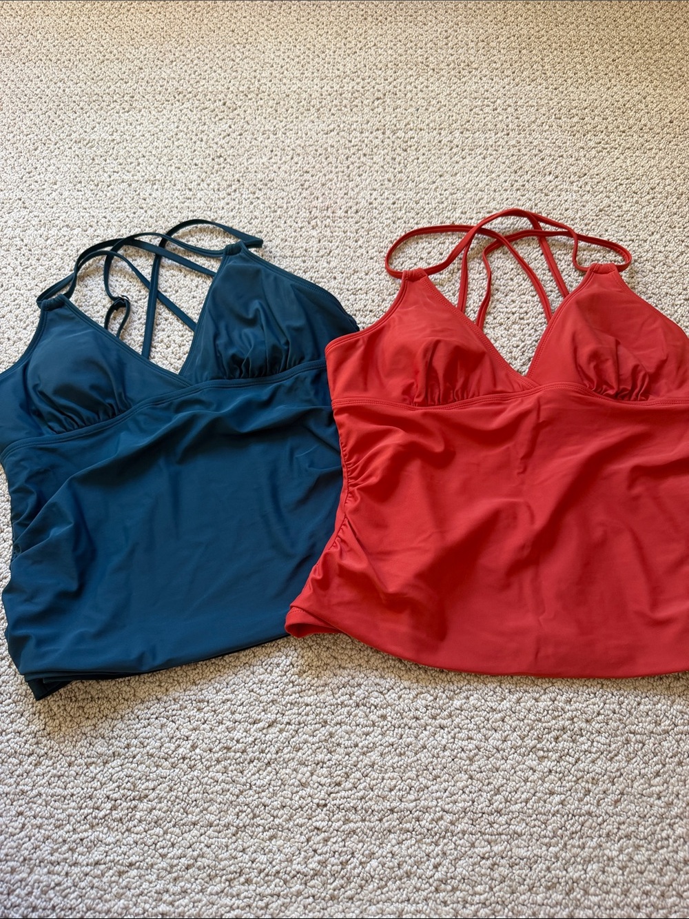 Strappy V-Neck Tankini Tops - blue/orange. Lg